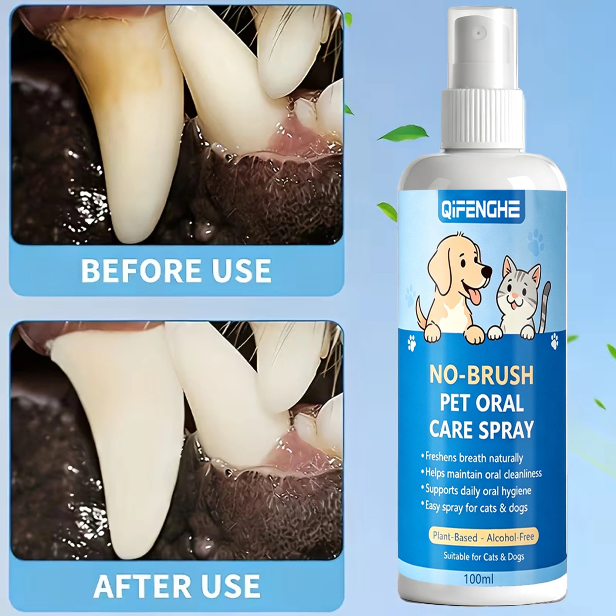 No-Brush Dental Spray for Dogs & Cats — Alcohol-Free Plant-Based Breath Freshener