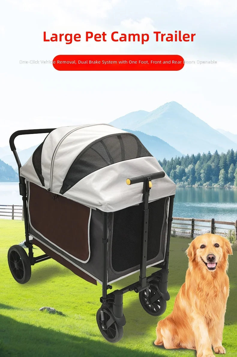 Large-Space Push & Pull Pet Stroller for Dogs & Cats — Outdoor Travel Cart with Dual-Direction Design