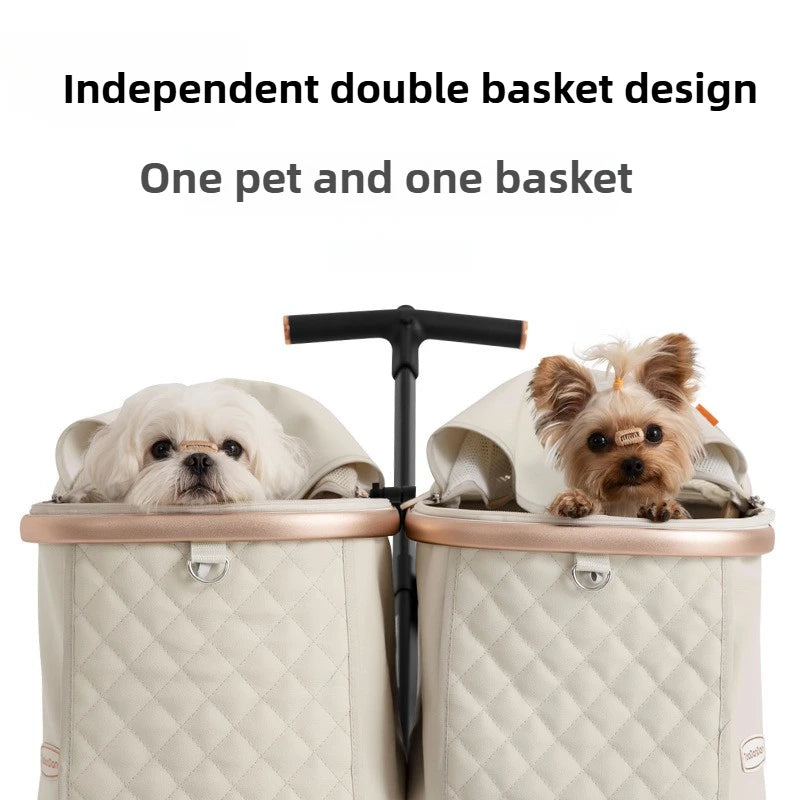 Luxury Dual Cat Stroller Bag with Detachable Trolley Carrier — 4 Wheel
