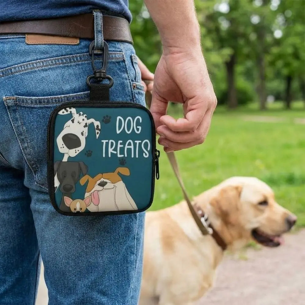 Waterproof Dog Treat Pouch with Window (Clip Attachment, Printed Design)