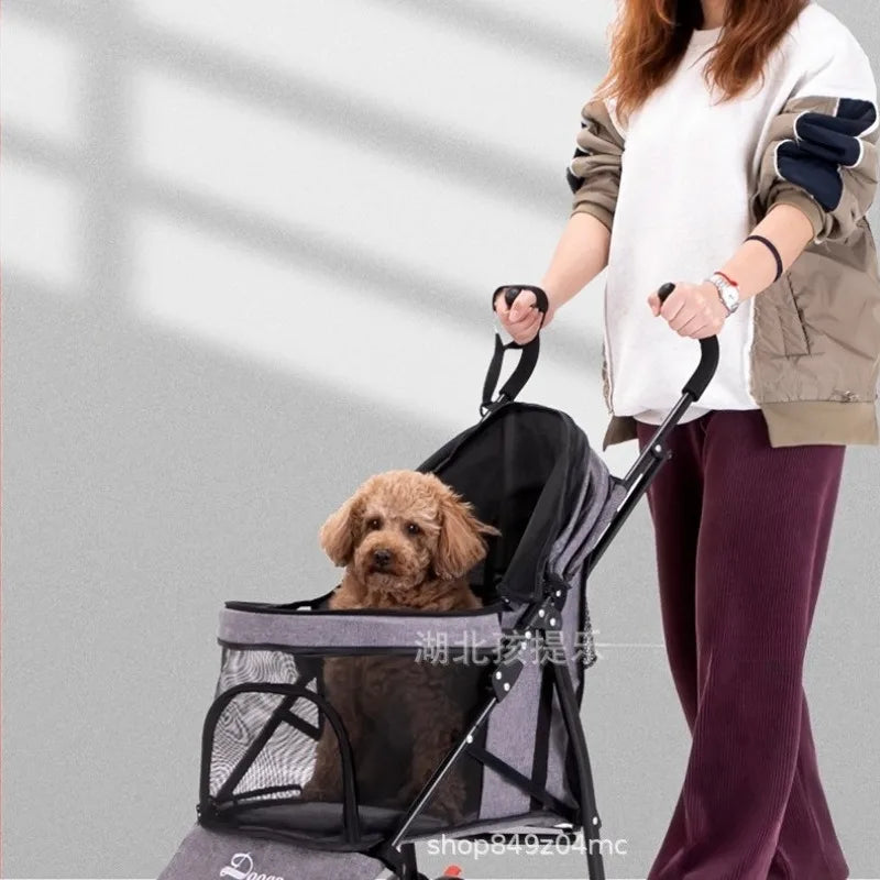 4-Wheel Foldable Pet Stroller for Teacup Poodles, Cats & Small Dogs — Lightweight Outdoor Travel Cart
