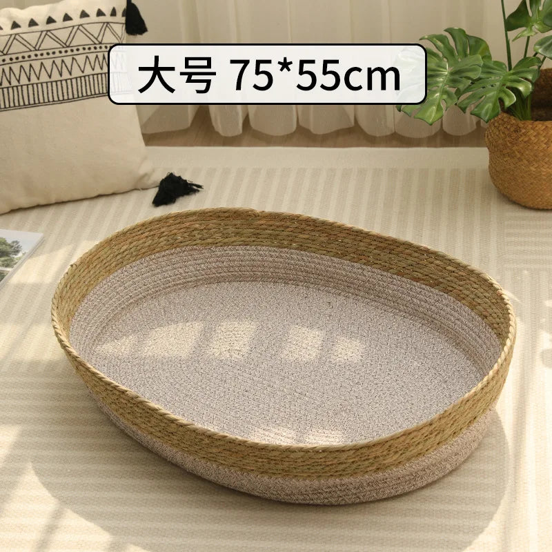 Portable Rattan & Seagrass Cat Bed Nest, All-Season
