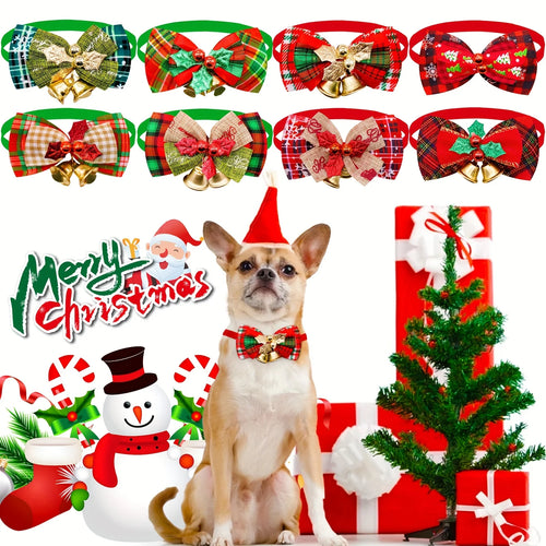 Christmas Bow Tie Collar with Bell (Red & Plaid Design)
