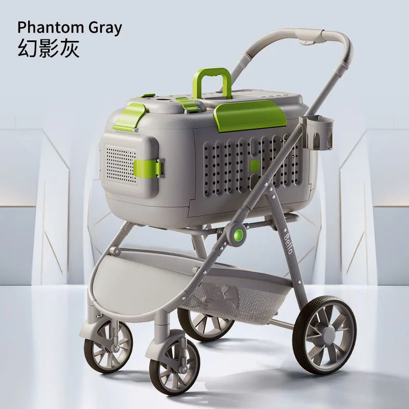 Bello Plastic Basket Pet Stroller for Dogs, Cats & Rabbits — Lightweight Open-Top Travel Cart