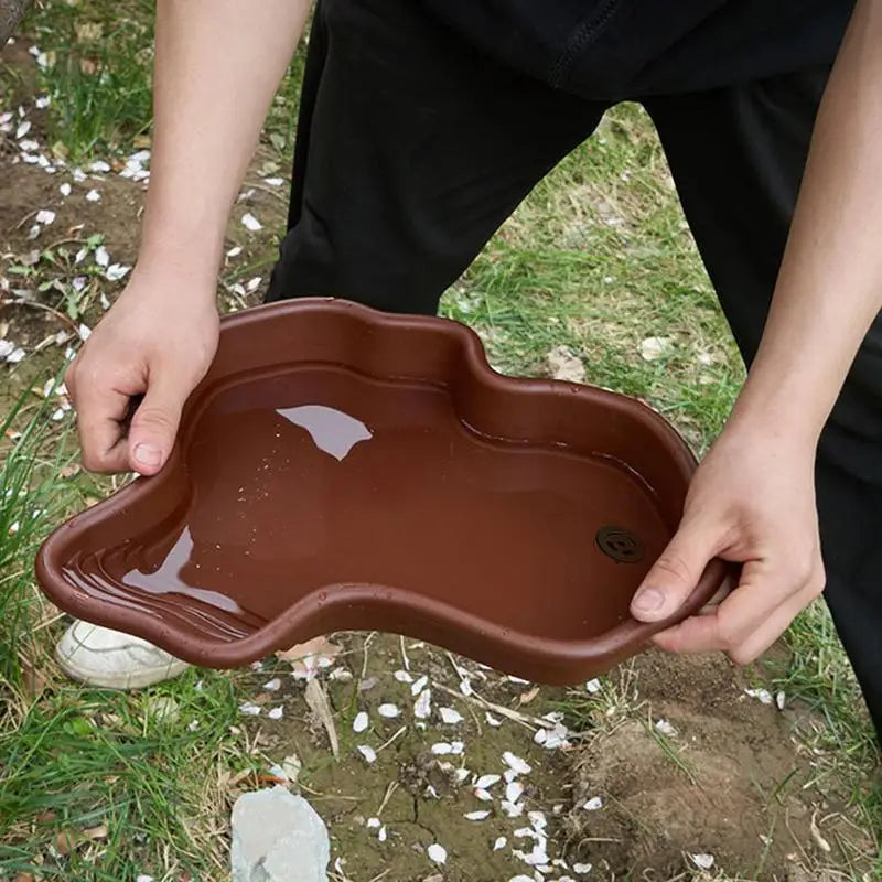 Turtle Basking Ramp & Water Dish — River-Style Bathing Pool with Ladder