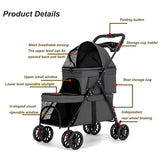 Folding Double Pet Stroller 4 Wheels Breathable Mesh Travel Carrier Wagon for 2 Small Dogs Cats Outdoor Walking