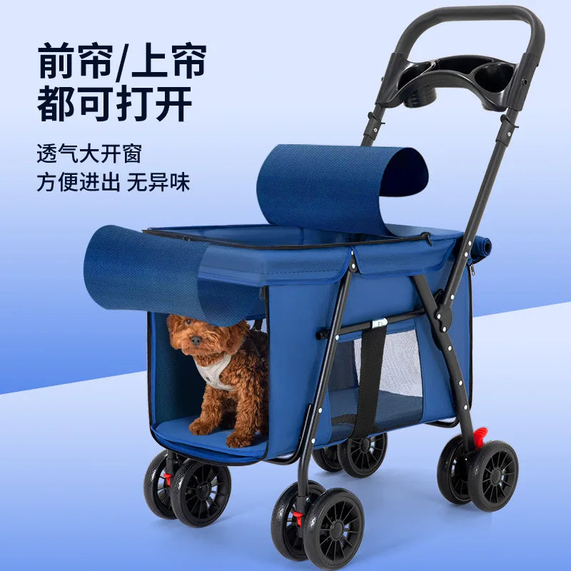 Lightweight Foldable Hand-Push Pet Stroller for Small, Medium & Large Dogs, Cats & Teddy Breeds
