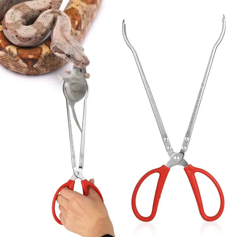 Stainless Steel Reptile Feeding Tongs — 15" Anti-Slip Snake Tweezers