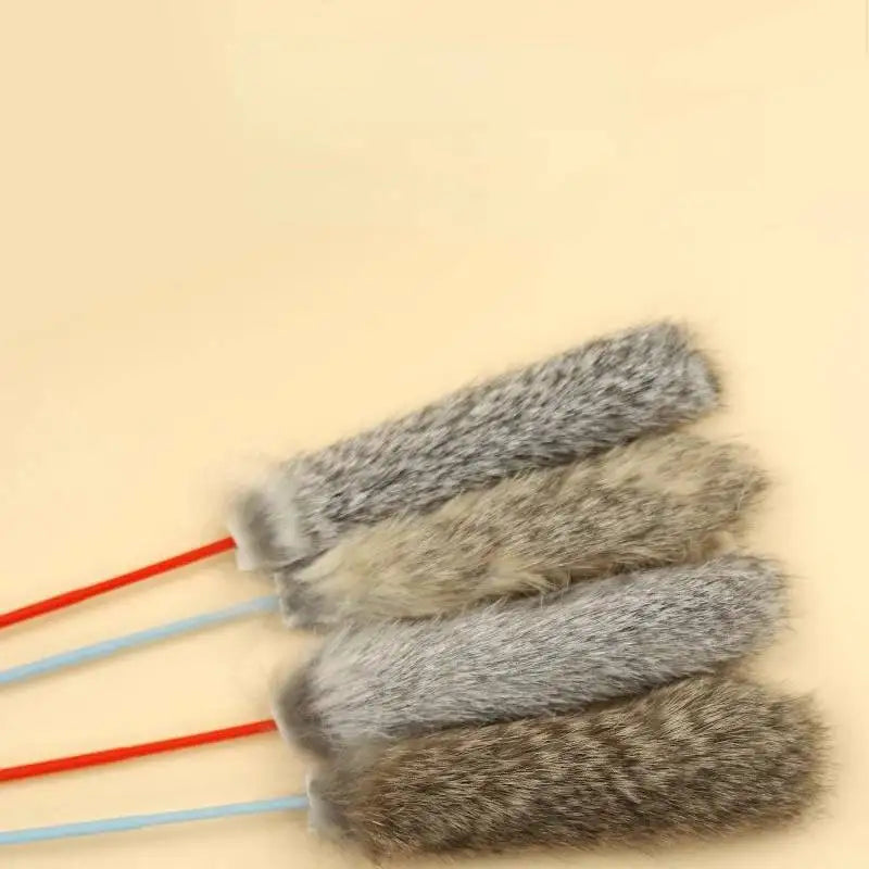 Faux Rabbit Fur Pompom Teaser Wand — Realistic Prey-Texture Cat Toy