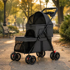 Double-Deck Lightweight Pet Stroller with Lockable Wheels & Removable Liner for Dogs & Cats — Travel Carrier