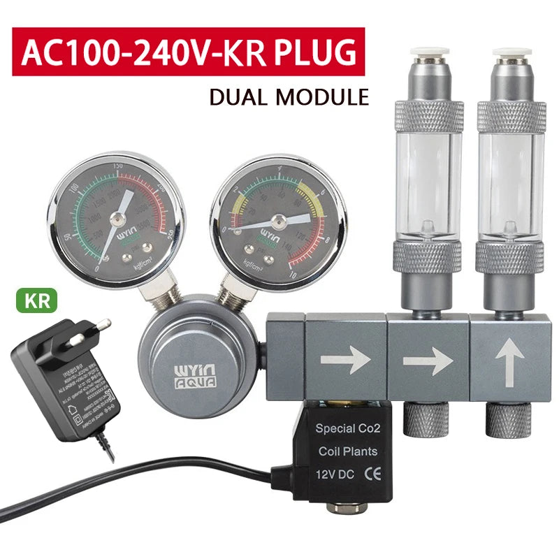 Aquarium CO2 Pressure Regulator with Solenoid Valve (Bubble Meter, Quick-Connect)