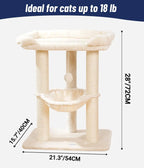 28in Cat Tree with Large Bed, Scratching Post & Hammock