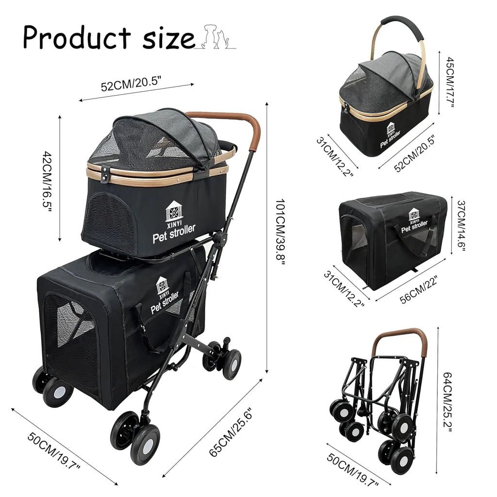 XL Double Outdoor Pet Running & Travel Stroller with Weather Cover — All-Weather Jogging Cart for Dogs & Cats