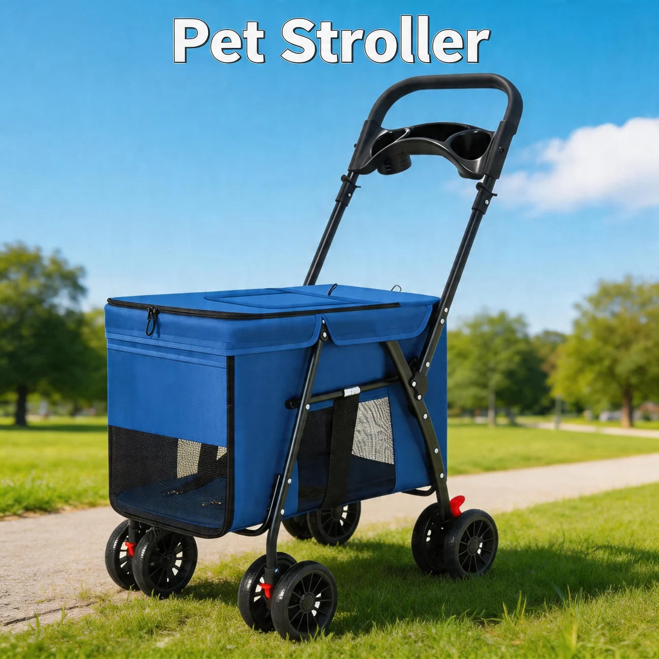 Shockproof 4-Wheel Foldable Pet Stroller for Small, Medium & Large Dogs & Cats — Breathable Outdoor Carrier