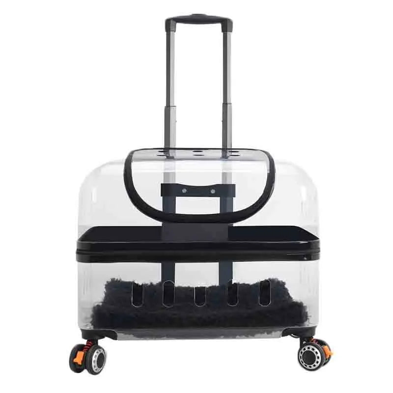 Transparent Plastic Pet Trolley Backpack with Universal Wheels & Zipper