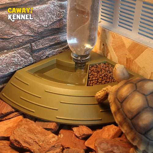 Corner Feeder Dish with Water Bottle — Automatic Water Station for Lizards & Geckos