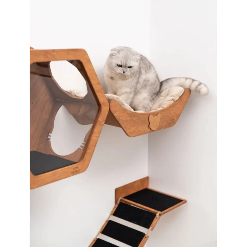 Wall-Mounted Wooden Cat Bed Basket