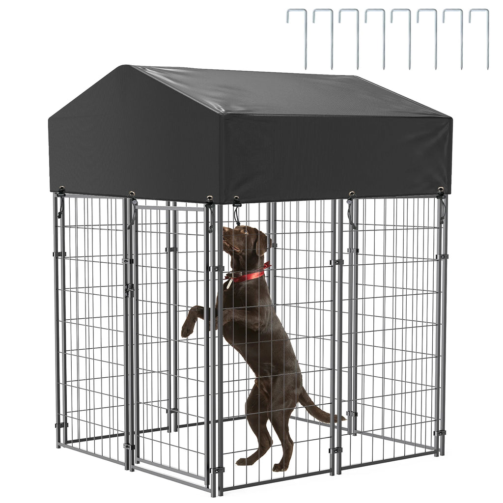 Outdoor Dog Kennel Run with Canopy Cover & Ground Stakes