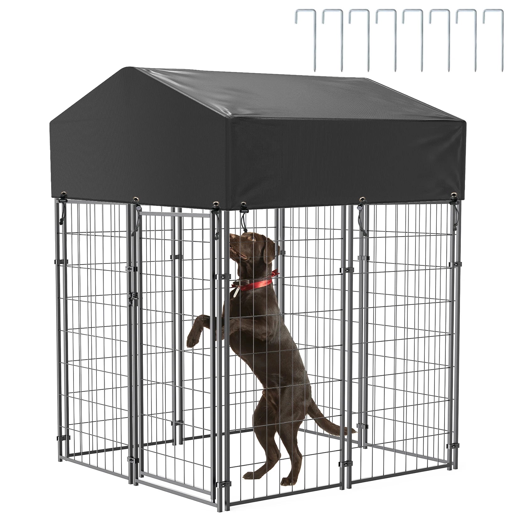 Outdoor Dog Kennel Run with Canopy Cover & Ground Stakes