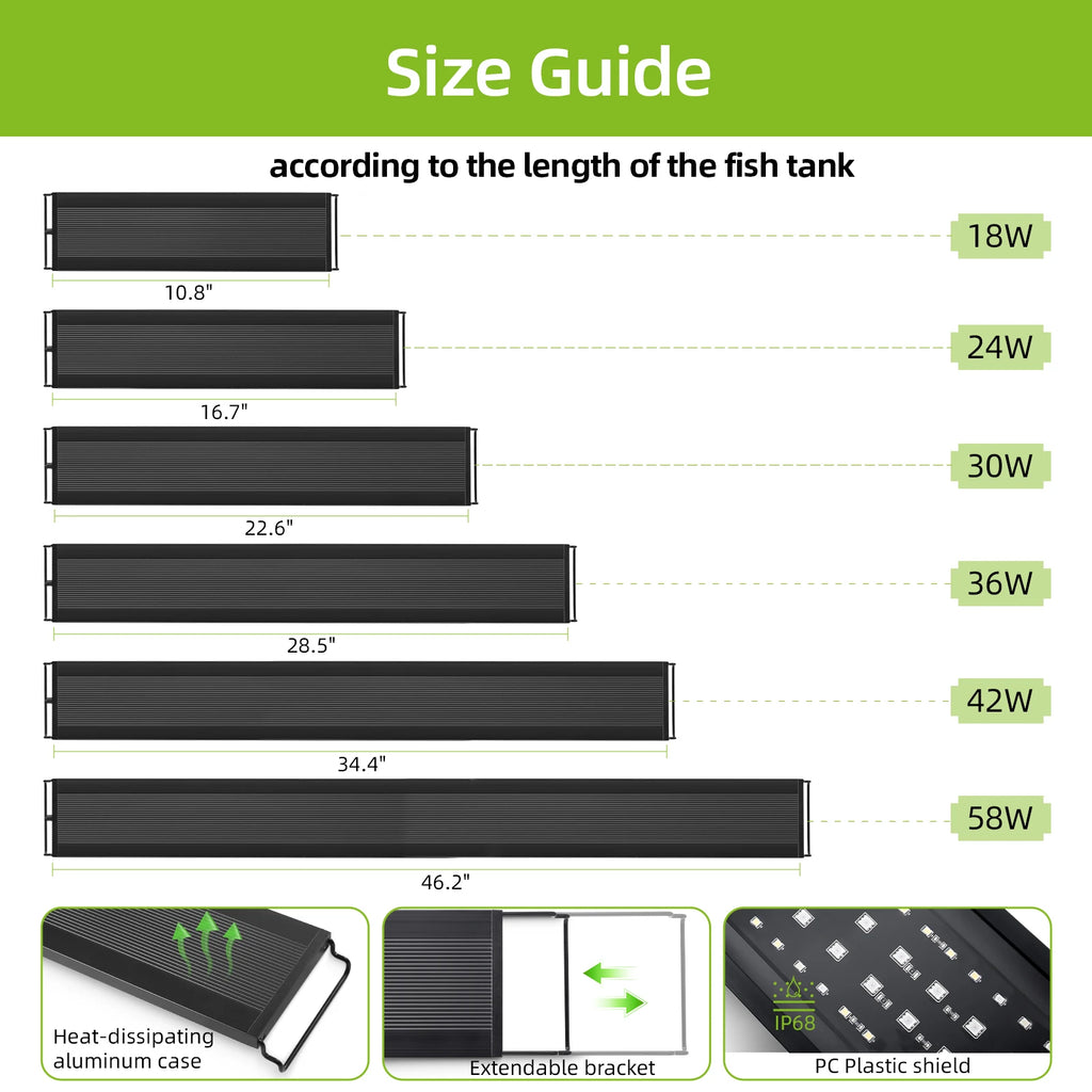 Full Spectrum Aquarium LED Light with Remote (30–60cm, IP68)
