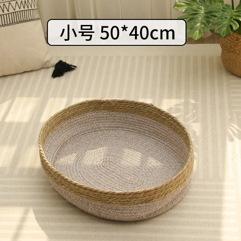 Portable Rattan & Seagrass Cat Bed Nest, All-Season