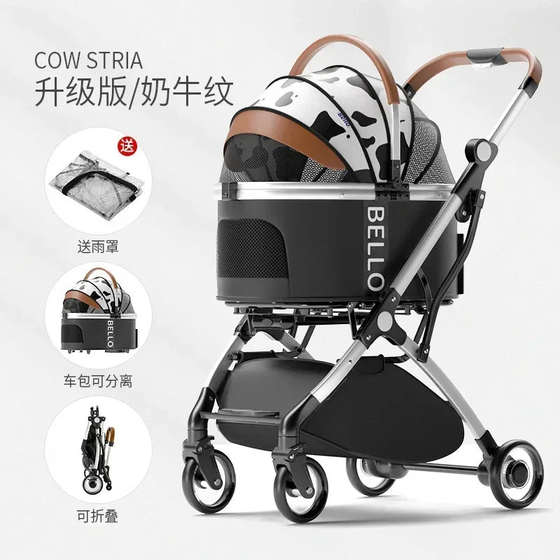 Stroller Detachable Foldable 4 Wheels Pet Stroller Aluminium Alloy Dog Trolley for Corgi Teddy Dogs and Cats 강아지유모차