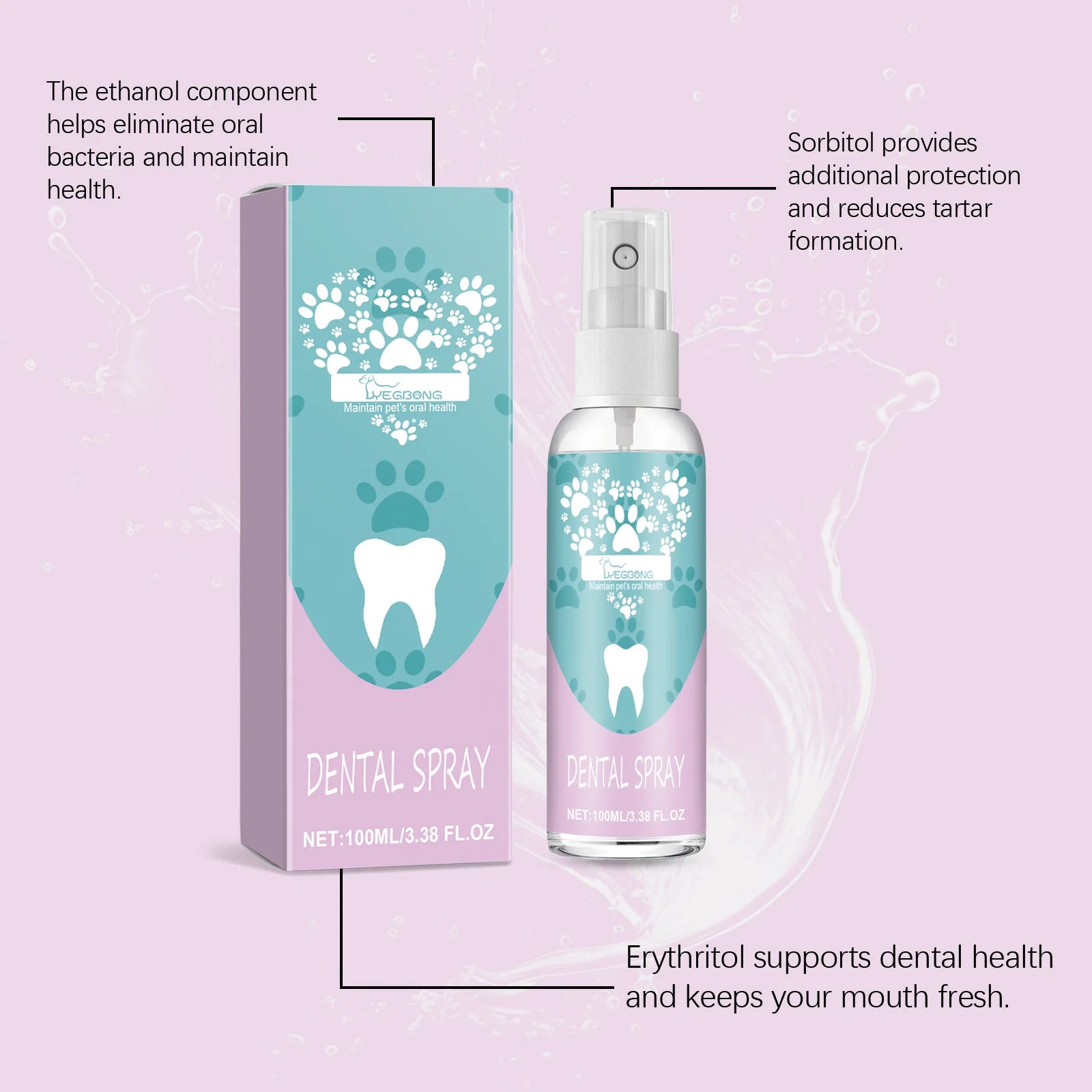 Pet Oral Care Spray — No-Brush Teeth Cleaning & Fresh Breath, 100ml