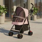 Ventilated Foldable Pet Stroller with Large Viewing Window & Brake System — Lightweight Outdoor Walker for Small Pets