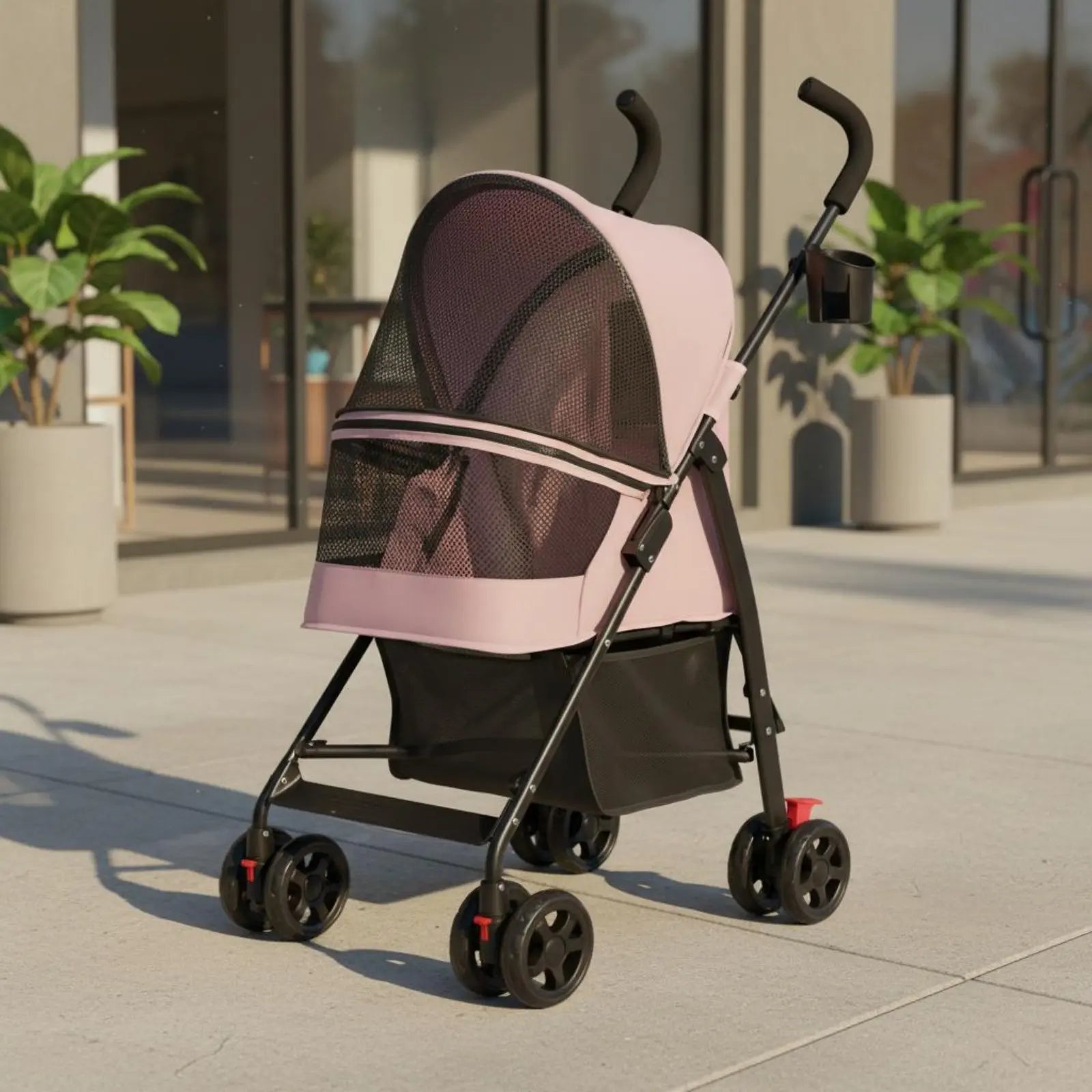 Ventilated Foldable Pet Stroller with Large Viewing Window & Brake System — Lightweight Outdoor Walker for Small Pets