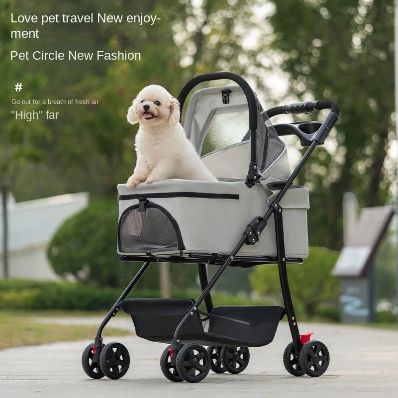 Outdoor Foldable Jogger Pet Stroller Trolley for Medium & Large Dogs & Cats — Large Capacity Travel Carrier