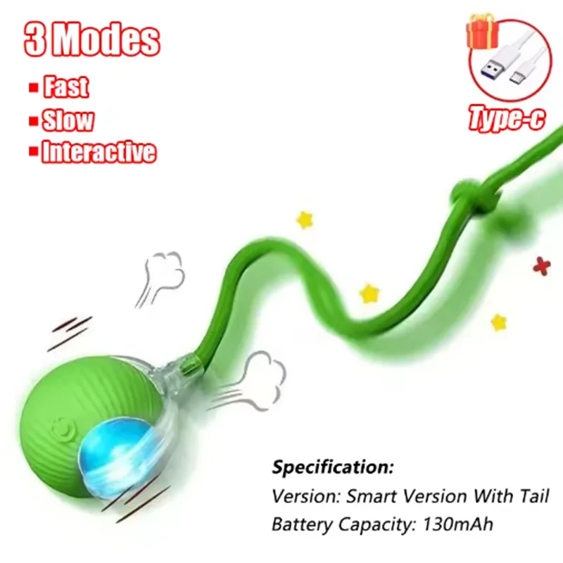 Smart Rolling Silicone Ball Cat Toy with Tail