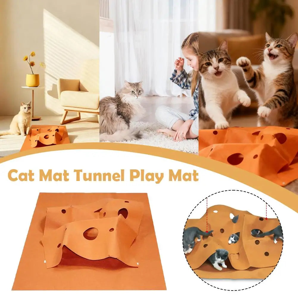 120x90cm Foldable Cat Play Mat & Tunnel Blanket — Agility Training Pad with Chew & Dig Surface