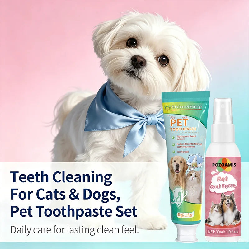 Pet Toothpaste & Oral Spray Duo — Removes Tartar, Freshens Breath for All Ages
