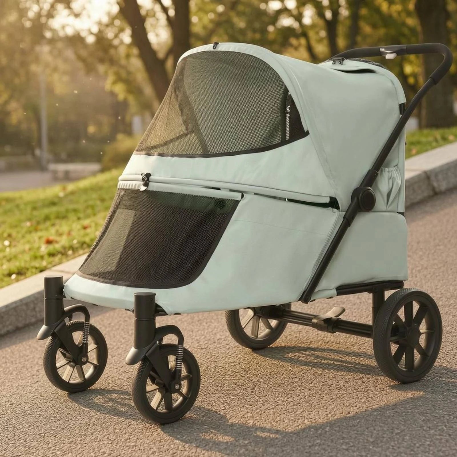 Single-Press Fold Soft-Sided Ventilated Dog Stroller — Quick-Fold Portable Pet Carrier