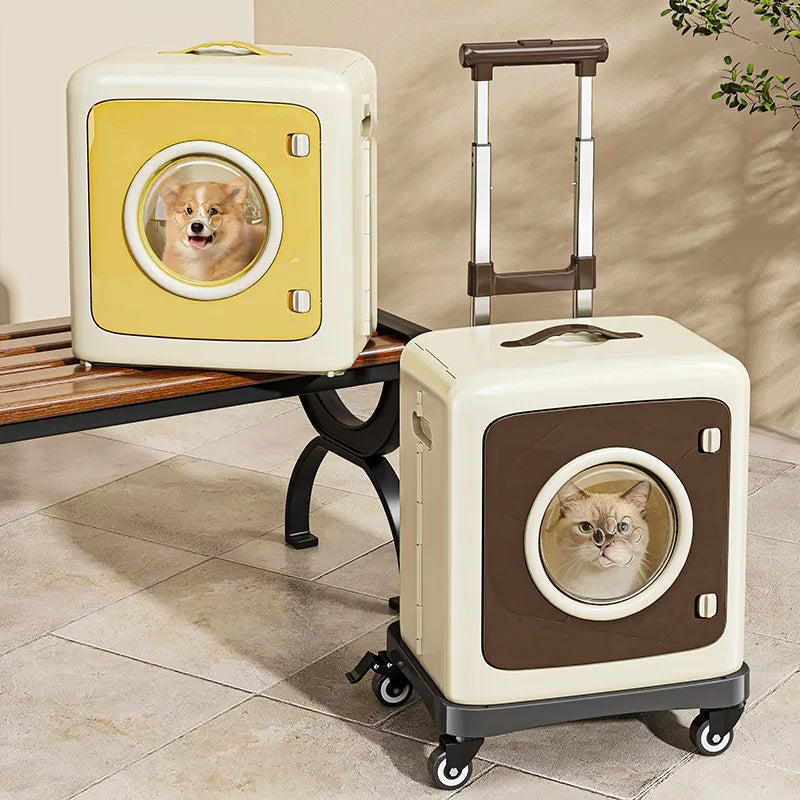 Anti-Stress Airline-Approved Pet Stroller & Travel Crate with Telescopic Handle