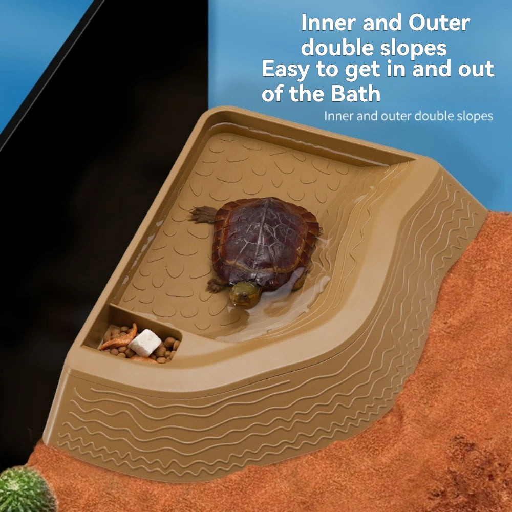 Dual-Use Turtle Bath Basin — Half-Water Habitat & Feeding Box
