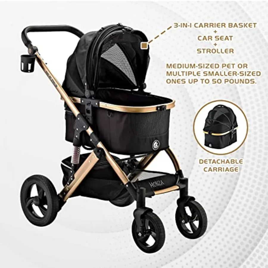 Monza Luxury 3-in-1 Pet Stroller, Travel Carrier & Car Seat — Premium Multi-Mode System