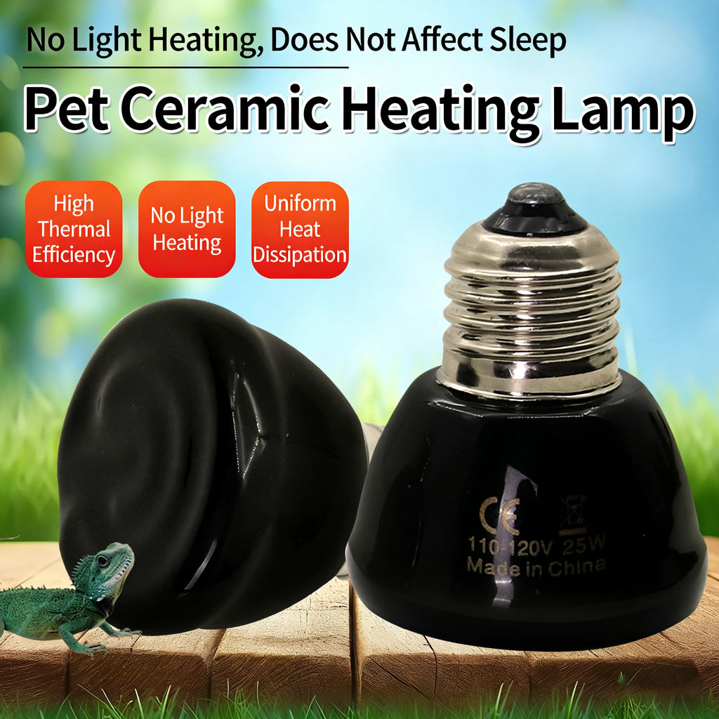 Ceramic Infrared Heat Lamp — No-Light Nighttime Heat for Lizards & Snakes, 25W-100W
