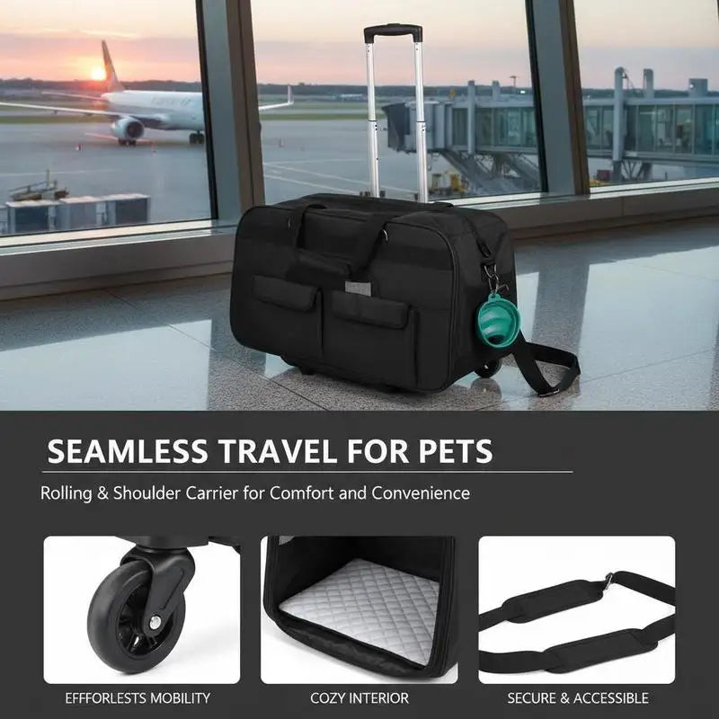 Pet Travel Crate with Wheels 23" (35lb Capacity, Telescopic Handle)