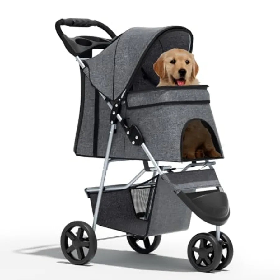 Multi-Capacity 3-Wheel Foldable Jogger Pet Stroller — Fits Small Dogs up to 10 lbs, Medium Dogs up to 30 lbs