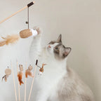Feather Wand Cat Teaser with Wood Handle — Interactive Wand Toy