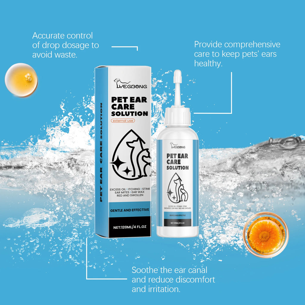 Pet Ear Cleaner Drops — Mite & Infection Care for Dogs & Cats, 120ml