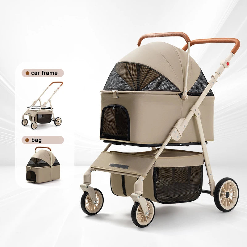 Double Cat & Dog Stroller Trolley for Outdoor Pet Travel — Cat & Dog Carrier Travel Cart