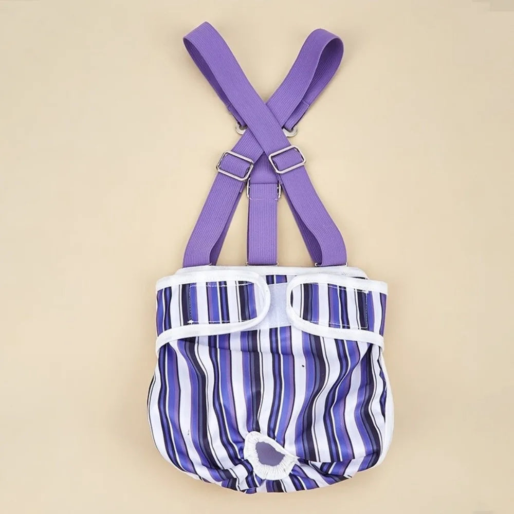 Washable Female Dog Diaper with Suspenders (Striped, Breathable)