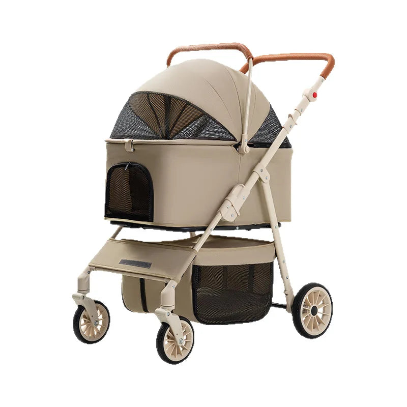 Large Foldable Pet Cart for Medium & Large Dogs & Cats — Separable Sunbathing Outdoor Cart with Wide Cabin