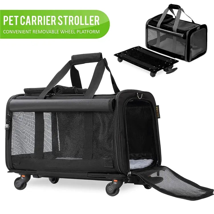 Airline-Approved Wheeled Pet Backpack Carrier Trolley with Breathable Mesh for Dogs & Cats