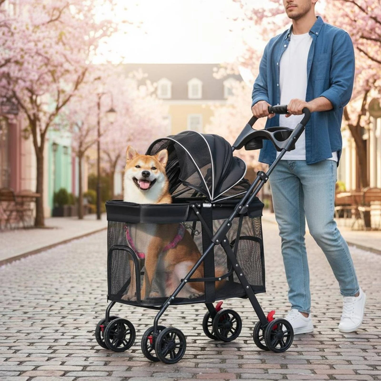 Multi-Purpose Easy-Fold Pet Stroller with Sturdy Frame & Mesh Ventilation — Outdoor Walk Carrier for Dogs & Cats