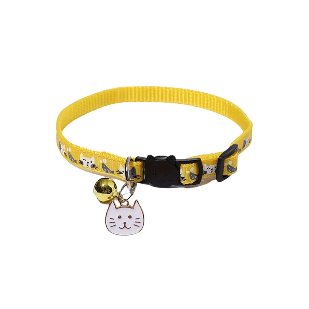 Quick-Release Safety Cat Collar — Cat Face Pendant & Bell