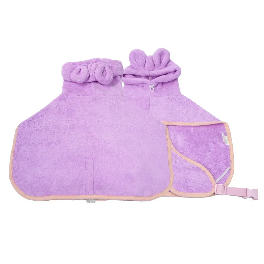 Hooded Dog Bathrobe — Adjustable Microfiber Coat for Bath & Winter