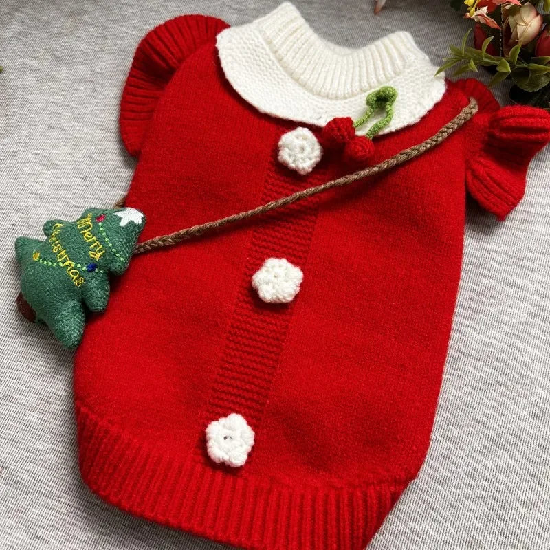 Christmas Princess Sweater Dress for Cats (Knitted Apparel)
